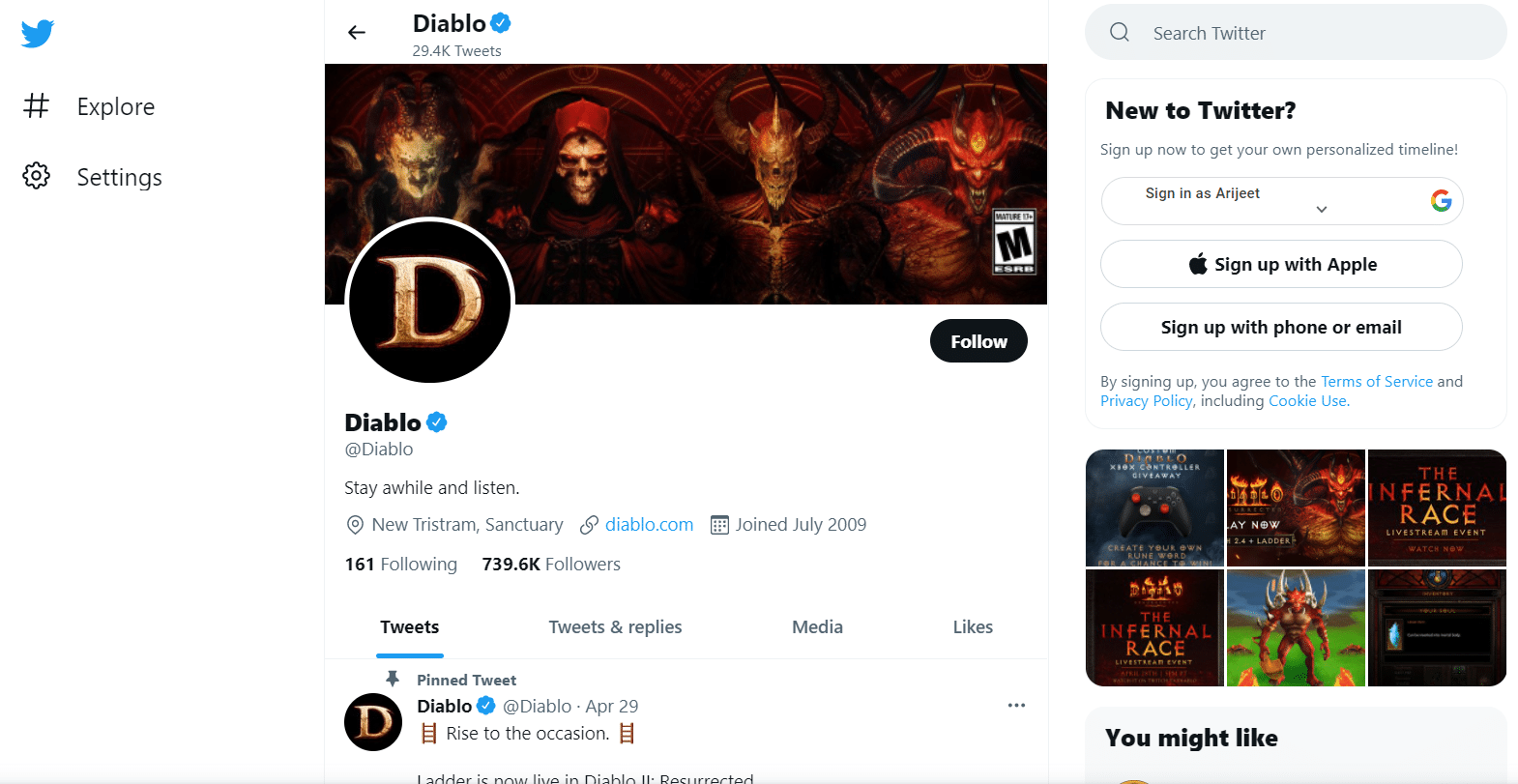 pagina de Twitter diablo 3