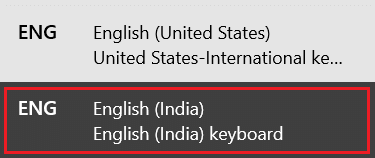 cambiar los métodos de entrada de idioma de inglés de los Estados Unidos a inglés de la India