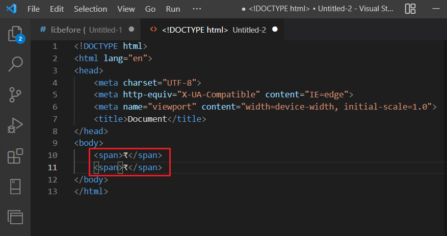 Exemplu de cod html în codul Visual Studio