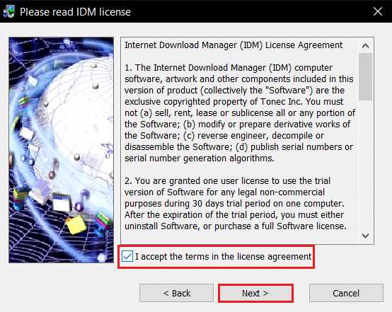 haga clic en Siguiente en la ventana de licencia de idm