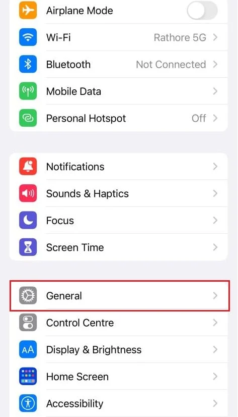 Toque em Geral nas configurações do Iphone