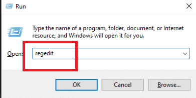 ป้อน regedit ในกล่องเรียกใช้แล้วกดปุ่ม Enter แก้ไข teamviewering เชิงพาณิชย์ nodeteced Windows 10