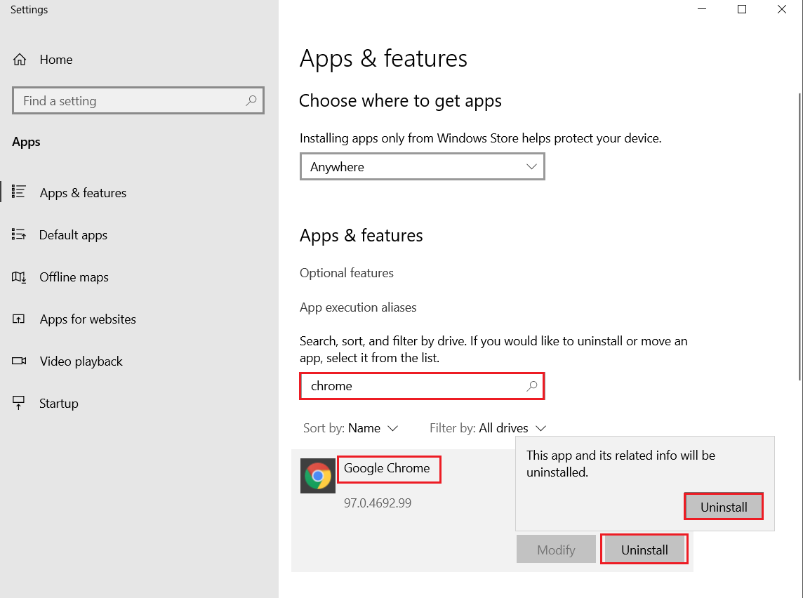 desinstale o navegador Google Chrome de Apps and Features. Corrigir falhas do Shockwave Flash no Chrome