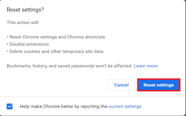 mengatur ulang pengaturan. Perbaiki Shockwave Flash Crash di Chrome