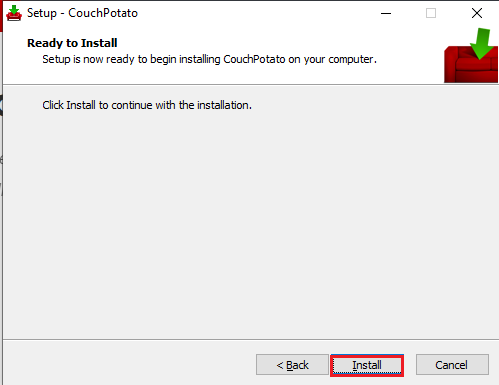 clique no botão Instalar. Como configurar o CouchPotato no Windows 10