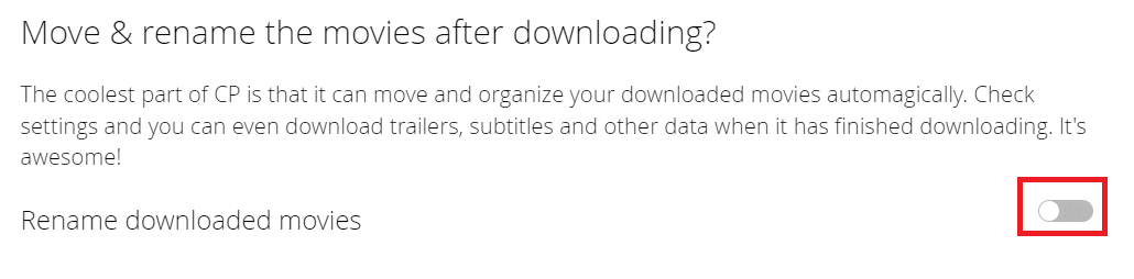 przełącz na ustawienie Zmień nazwę pobranych filmów