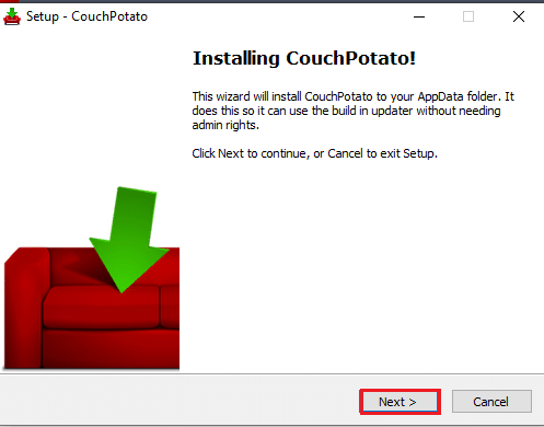 Clique no botão Avançar. Como configurar o CouchPotato no Windows 10