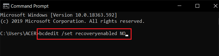 bcdedit set recoveryenabled NO 命令