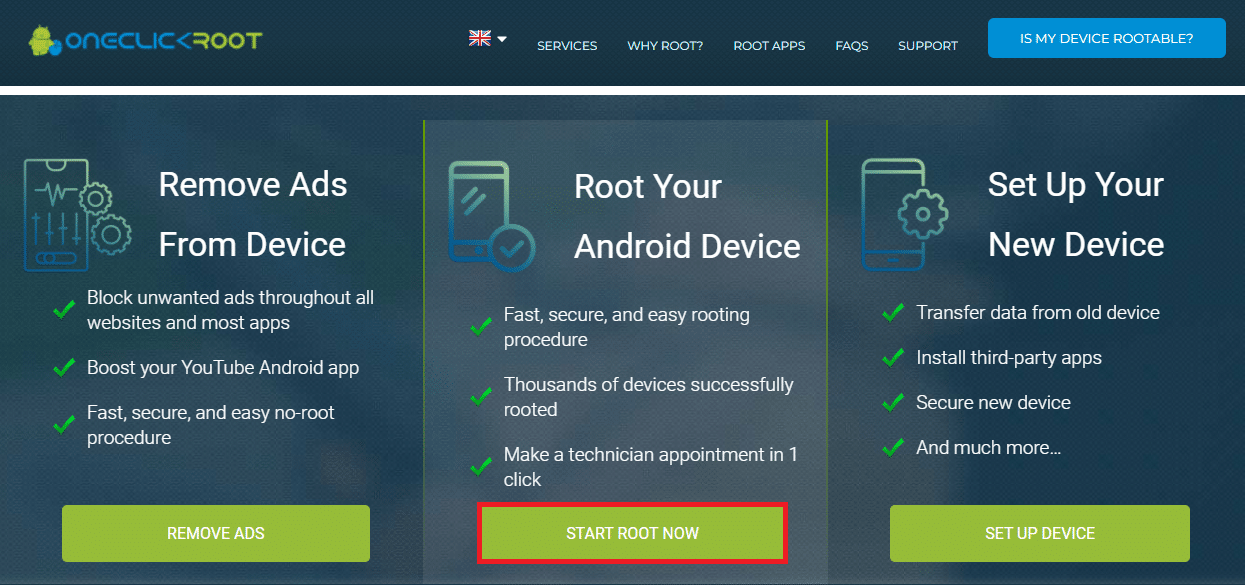 单击按钮 START ROOT NOW 以下载所选设备的应用程序