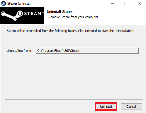 Cliquez sur le bouton Désinstaller. Correction de steam_api64.dll manquant sur Windows 10