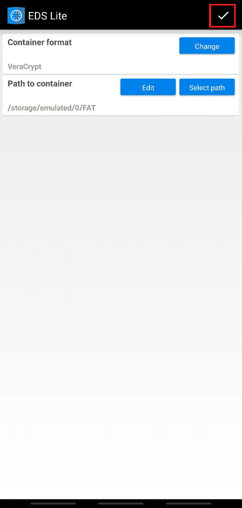 點擊勾選圖標。如何在 Android 上安裝加密的 VeraCrypt
