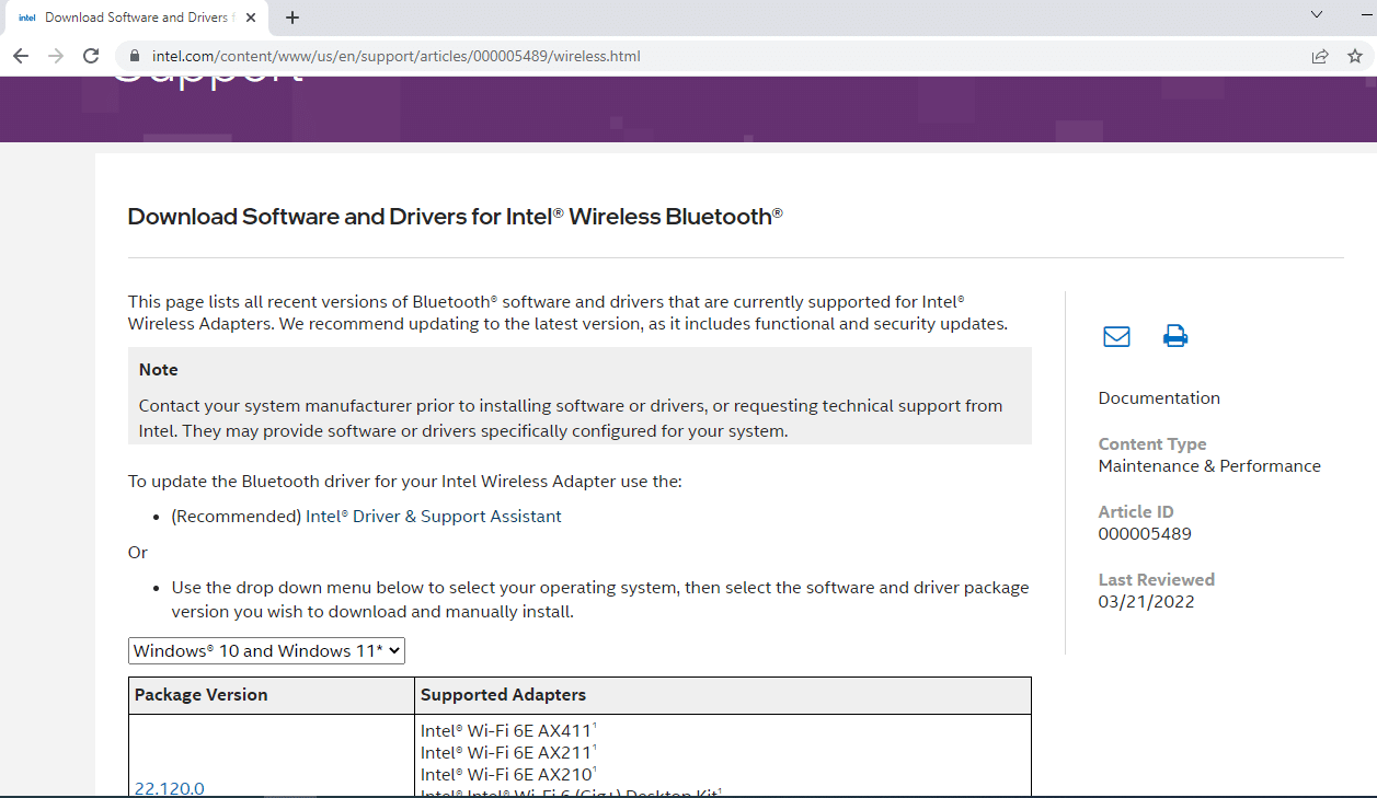 Recherchez le pilote approprié pour votre périphérique Bluetooth. Le périphérique fixe nécessite une installation supplémentaire sur Windows 10