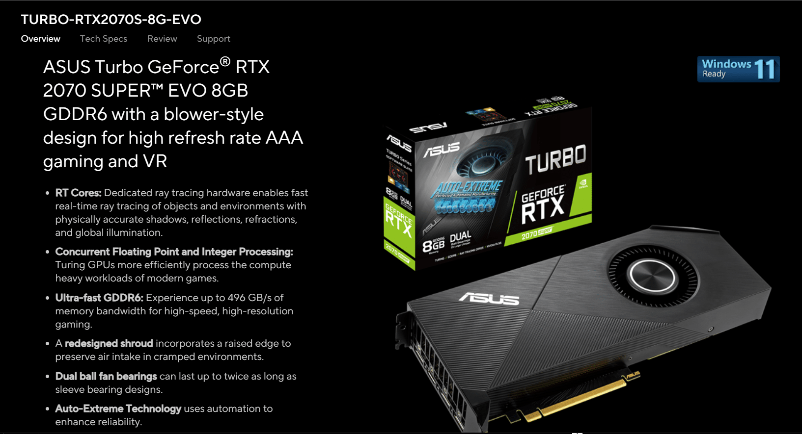 華碩 TURBO NVIDIA GeForce RTX 2070 Super。適用於 Linux 的 15 大最佳顯卡