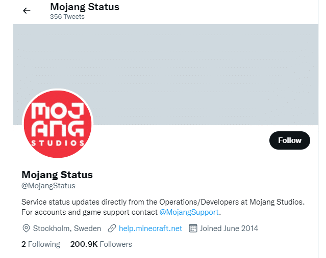 Visite a página de Status da Mojang no Twitter