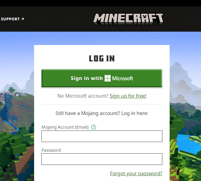 Sempre use o lançador oficial para fazer login no Minecraft. Corrigir a tela preta do Minecraft no Windows 10