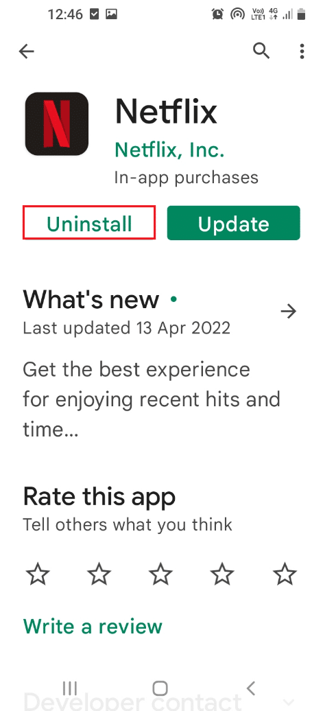 Toque no botão Desinstalar para desinstalar seu aplicativo Netflix