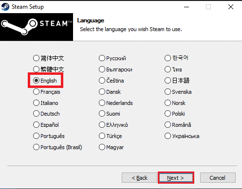 เลือกภาษาที่คุณต้องการในหน้าต่างถัดไปและคลิกที่ปุ่มถัดไป