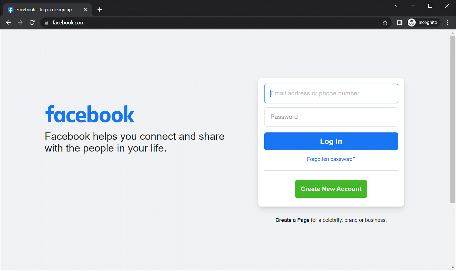 Connectez-vous à Facebook en mode Incognito