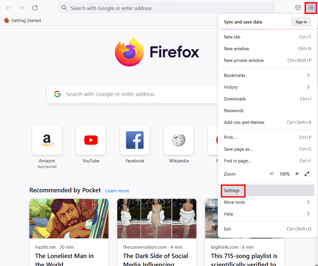 单击列表中的设置选项。修复 Windows 10 中的 Firefox PR END OF FILE 错误