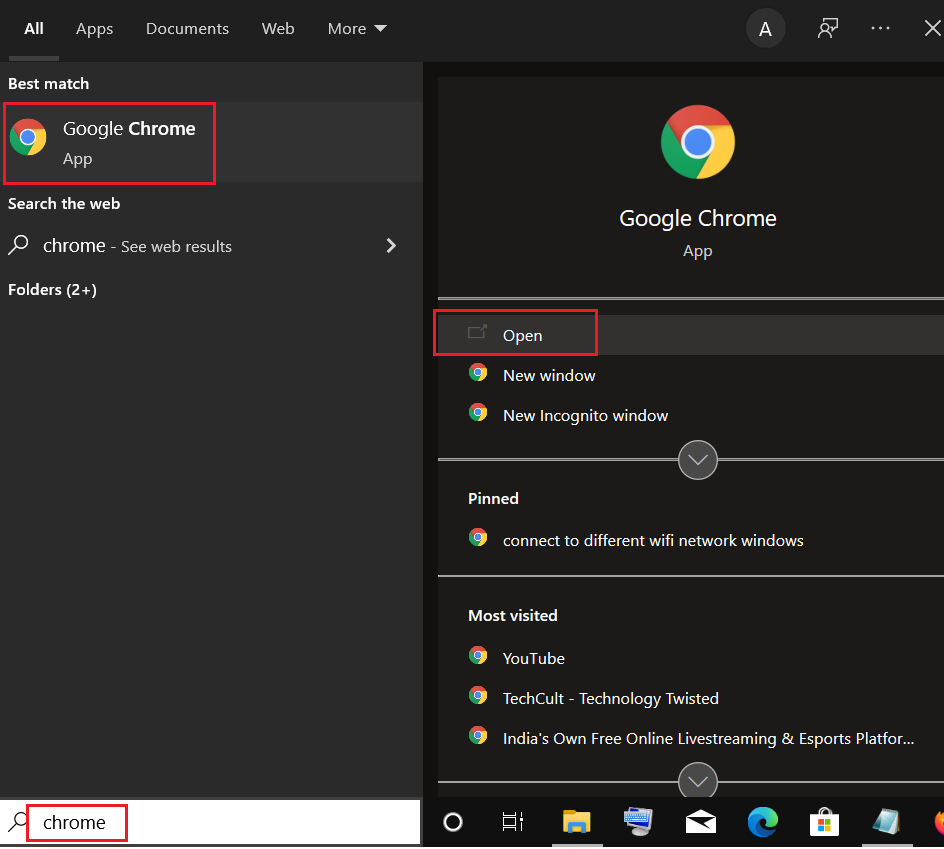 abra o google chrome na pesquisa do windows