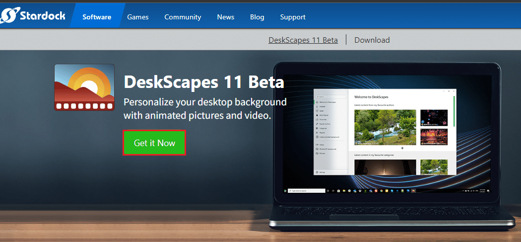 导航到 Stardock DeskScapes 官方下载站点，然后单击“立即获取”选项