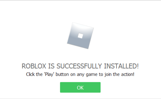 Roblox est installé avec succès sur PC