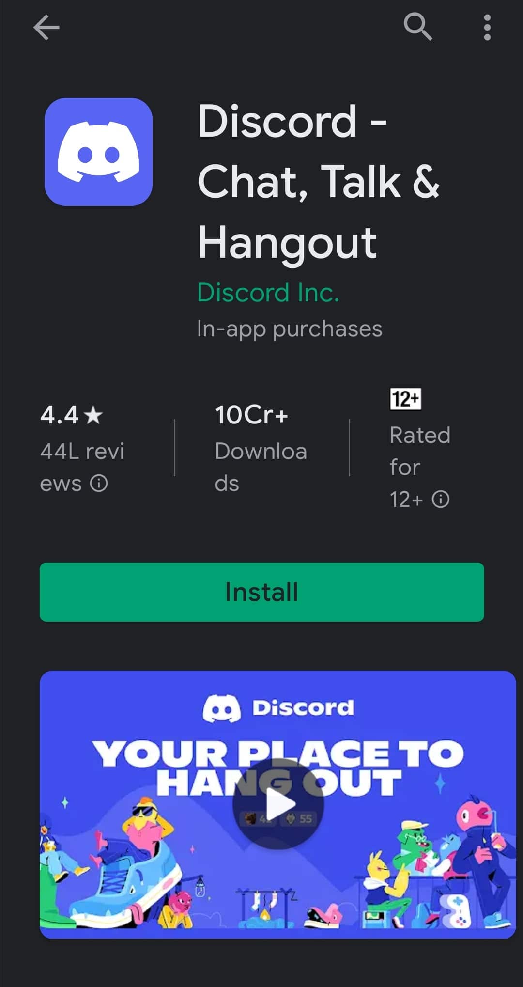 Playstore de l'application Android Discord