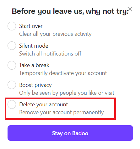 删除您的帐户。如何删除 Badoo 帐户