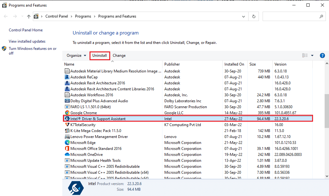 cliquez sur le bouton Désinstaller. Correction de l'erreur d'application Esrv.exe dans Windows 10