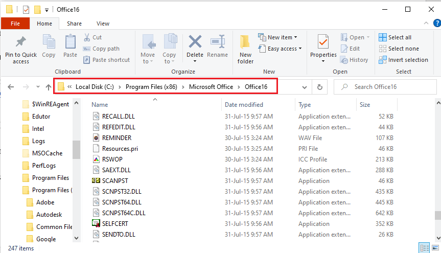 Accédez au dossier Office16. Fix Outlook ne s'ouvre qu'en mode sans échec sur Windows 10