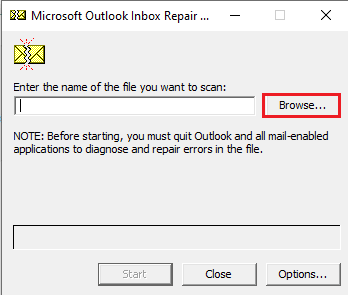 Cliquez sur le bouton Parcourir…. Fix Outlook ne s'ouvre qu'en mode sans échec sur Windows 10