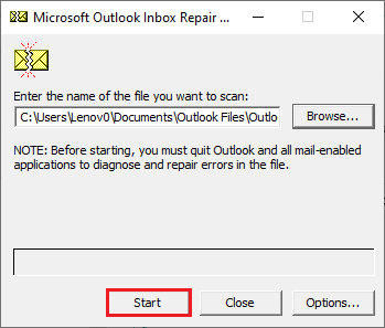 Cliquez sur le bouton Démarrer. Fix Outlook ne s'ouvre qu'en mode sans échec sur Windows 10