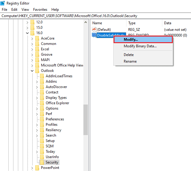 cliquez sur l'option Modifier…