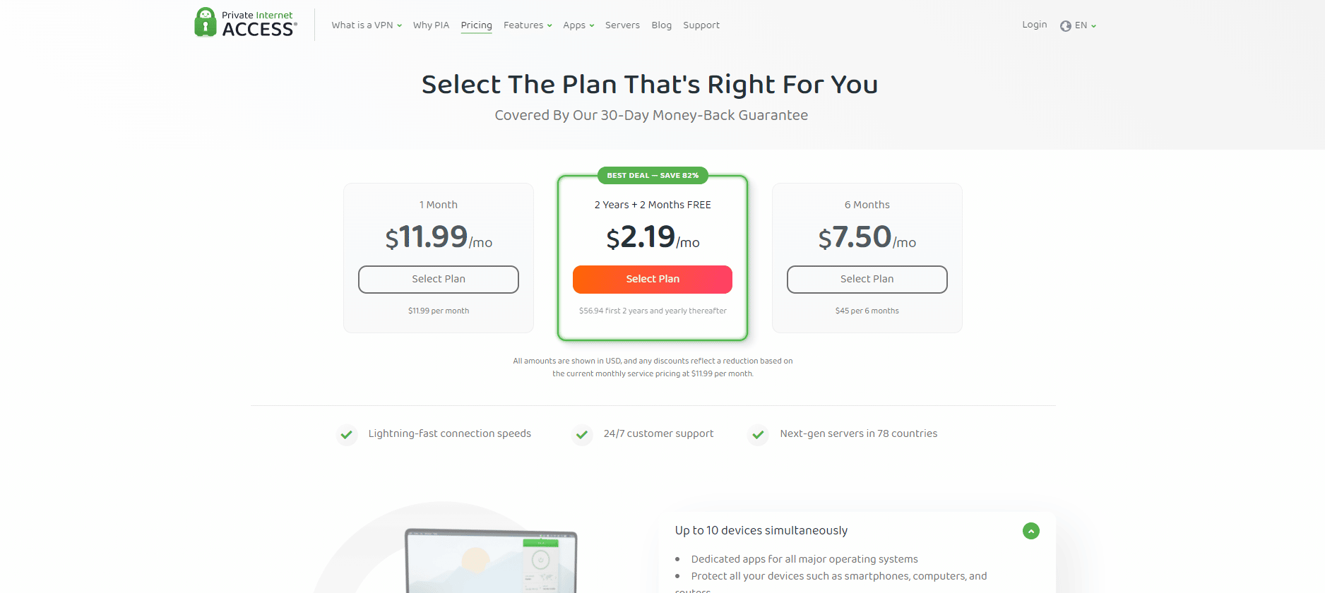 Page Web d'achat de VPN PIA