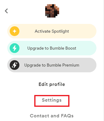 Cliquez sur Paramètres Comment supprimer les invites sur Bumble