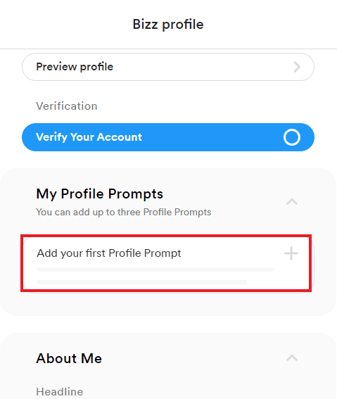 Cliquez sur Ajouter votre première invite de profil | supprimer les invites Bumble