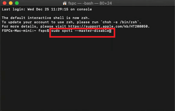Mac 中的 sudo spct1 master disable 命令