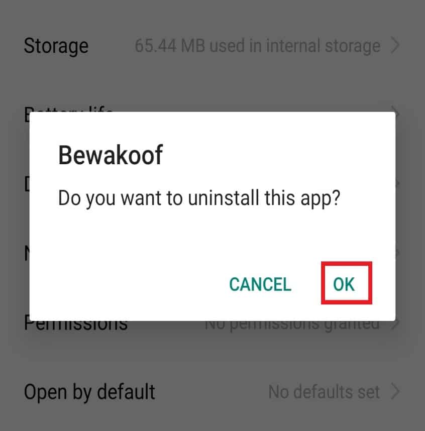 Confirmez la fenêtre contextuelle en appuyant sur OK