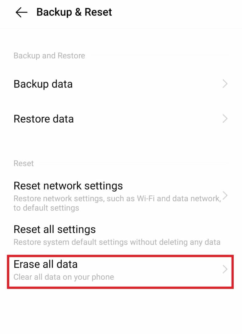 Appuyez sur Effacer toutes les données. Fix Android démarre l'optimisation de l'application 1 sur 1