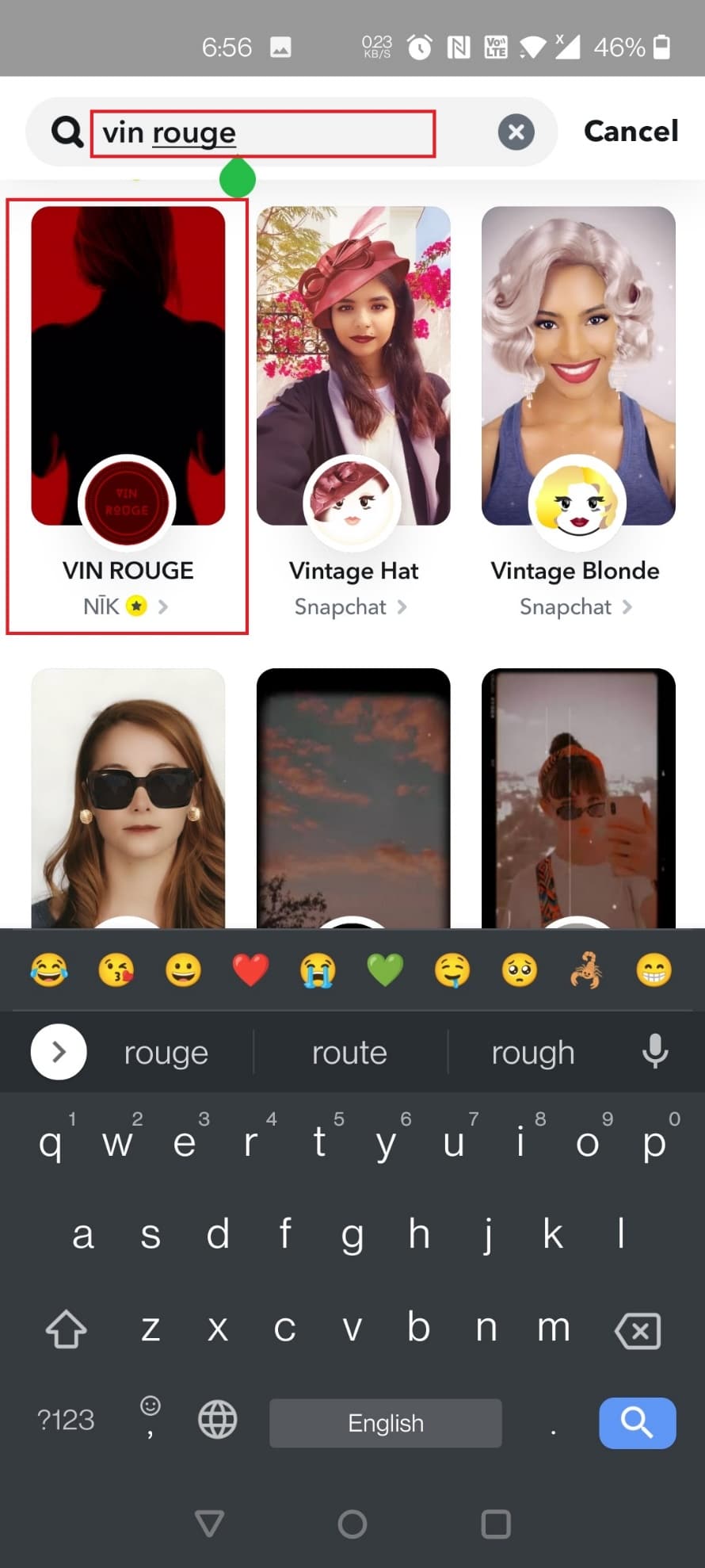 Tapez Vin Rouge dans la barre de recherche et appuyez sur le résultat souhaité | Comment supprimer le filtre rouge sur TikTok