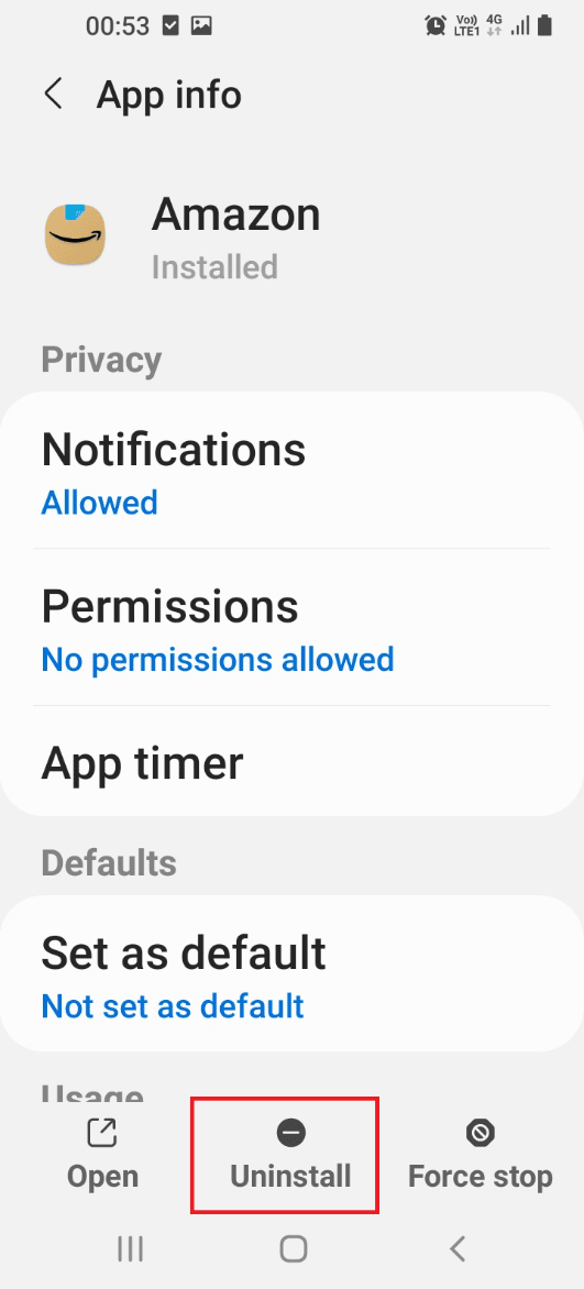 點擊底部的卸載按鈕以卸載該應用程序。修復三星互聯網不斷自行打開