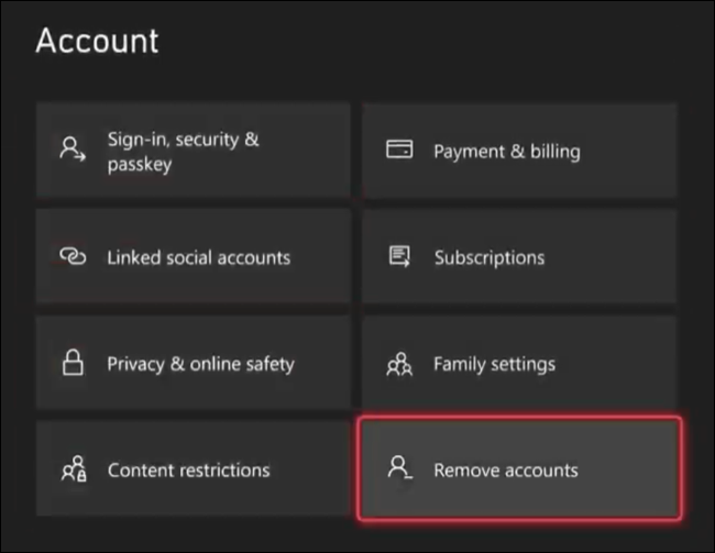 從 Xbox 控制台中刪除帳戶