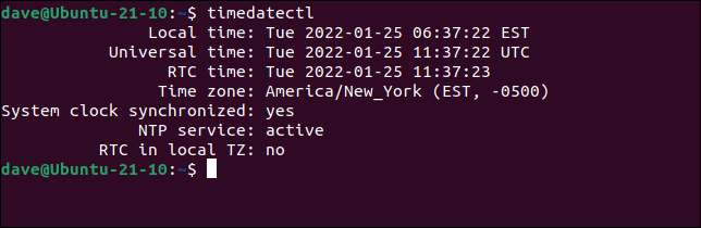 沒有操作符的 timedatectl 命令的輸出