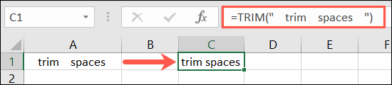 Excel'de metni TRIM