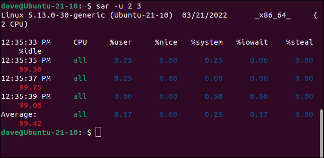 顯示三組 CPU 統計信息