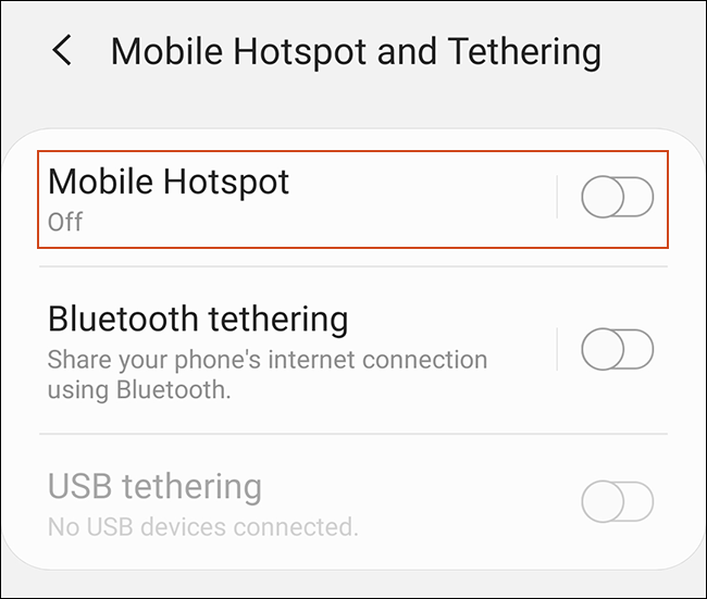 Tippen Sie auf Mobiler Hotspot, um den Hotspot zu konfigurieren