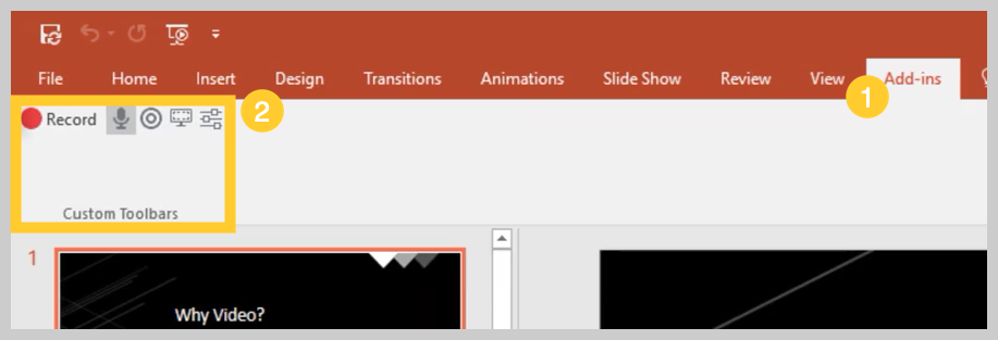 Capture d'écran de la façon d'enregistrer une présentation PowerPoint avec la barre d'outils du complément Camtasia