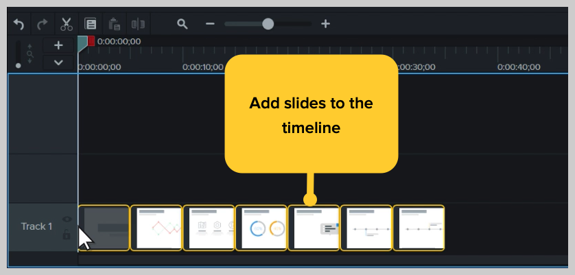 captura de tela de slides do powerpoint na linha de tempo do camtasia