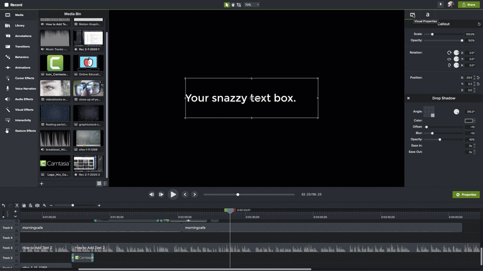 Aby dodać tekst do wideo, wybierz ikonę filmu, aby zmienić rozmiar i położenie pola tekstowego.