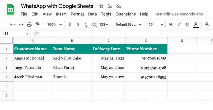 Google sheets WhatsApp